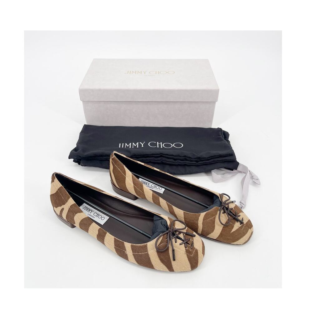Jimmy Choo Brown and Tan Striped Ballet Flats
